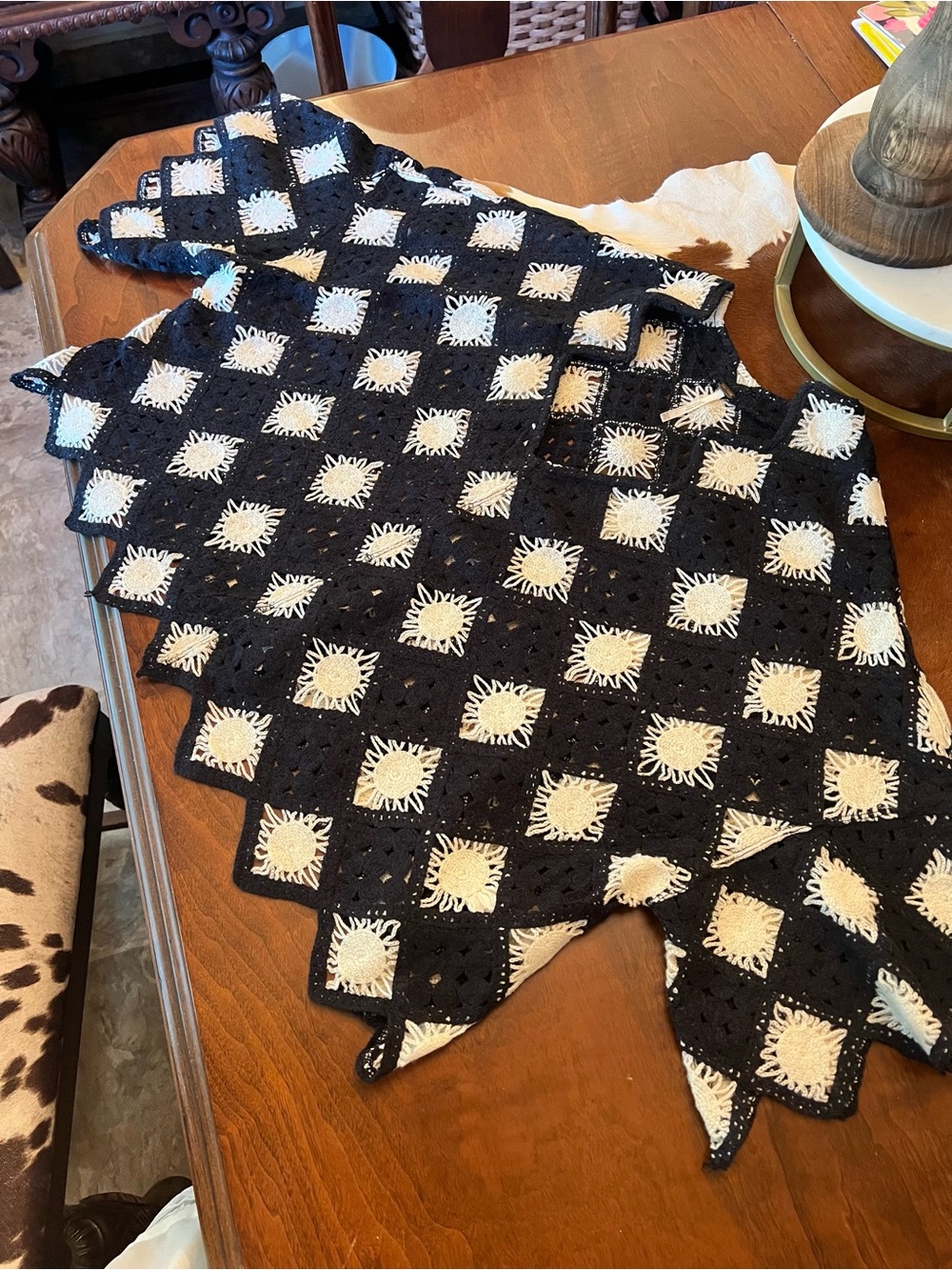 Free People Black and Cream Crochet Sweater